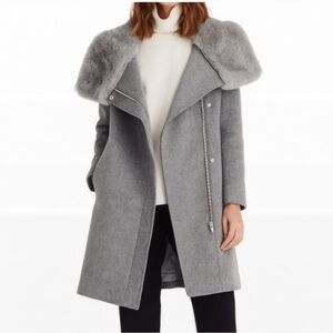 Club Monaco Evangah Wool Coat Gray Faux Fur Collar XS